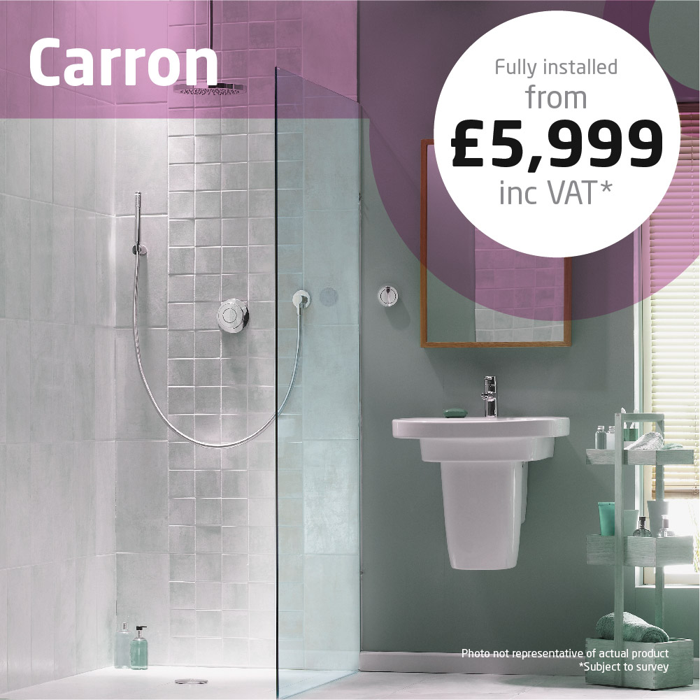 Haddow Bathrooms Carron package. Modest furniture unit with integral basin provides great storage.