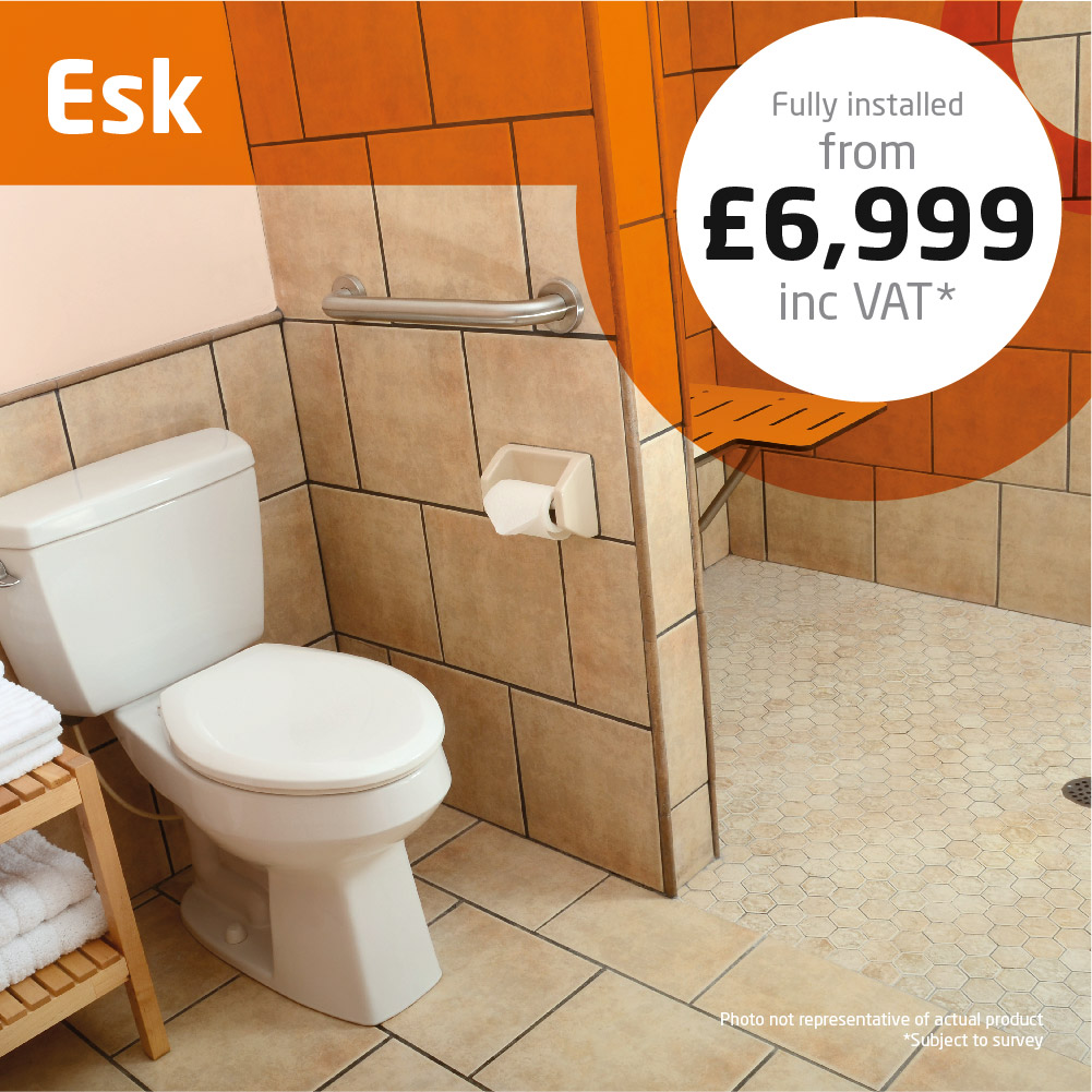 Haddow Bathrooms Esk package. For a sophisticated, low maintenance shower area, this walk-in provides no moving parts and easy access.